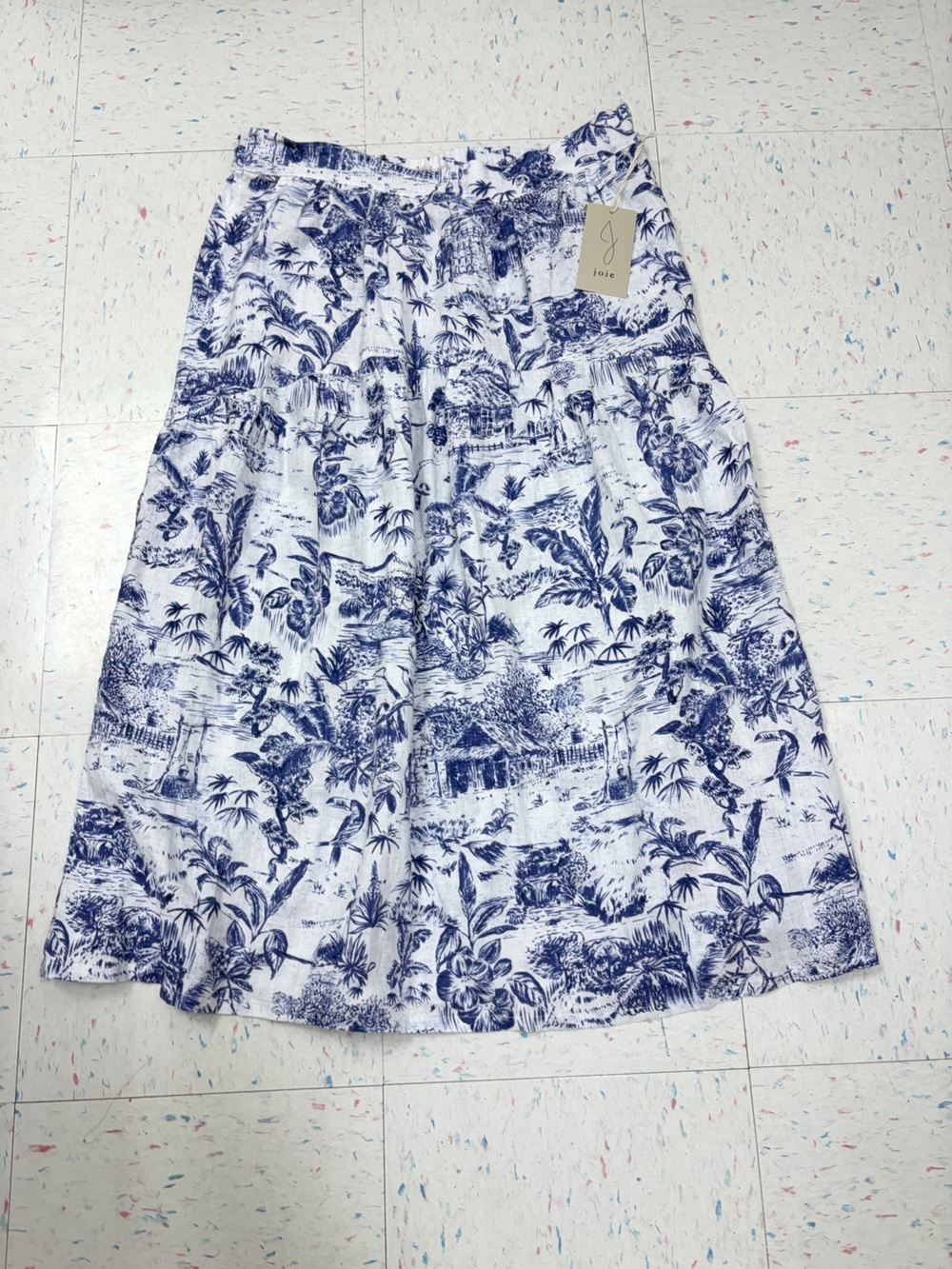 Joie White and Navy Blue Printed Midi Skirt XL NEW
